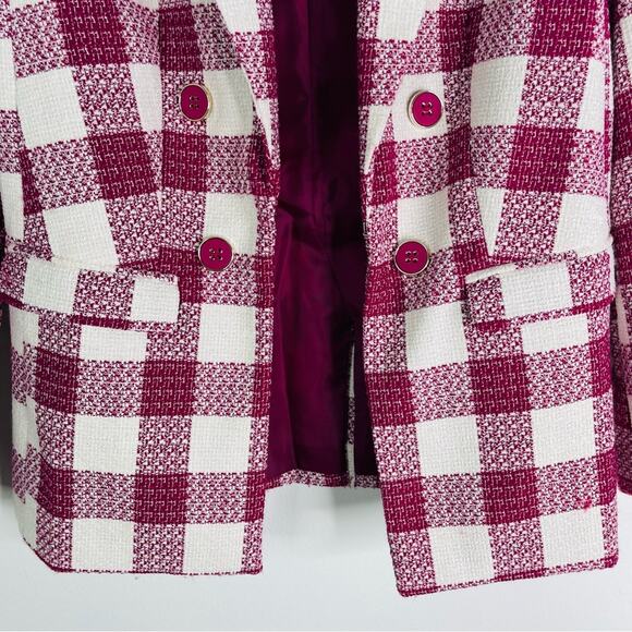 NEW Liz Claiborne pink white check button wool preppy office tweed blazer 2P - Picture 3 of 7